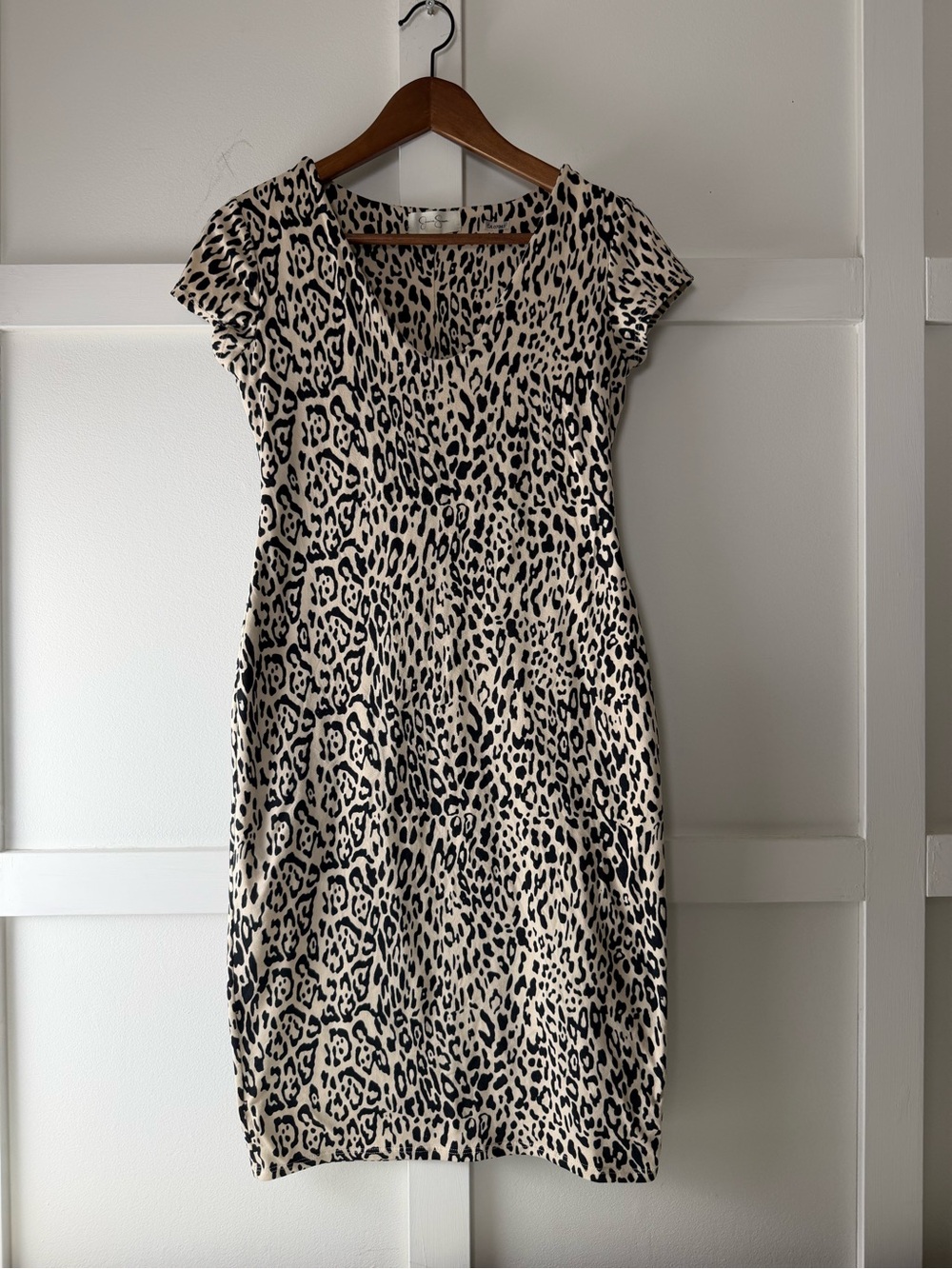 Jessica Simpson Leopard Print Cap Sleeve Bodycon Dress - Beige & Black